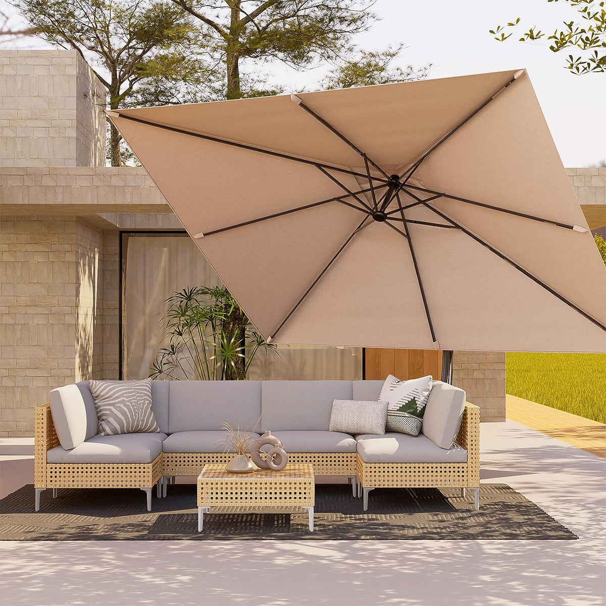 LOUNGE YARD 10x13 FT Rectangular Cantilever Patio Umbrella with Base & Umbrella Cover — product view 4