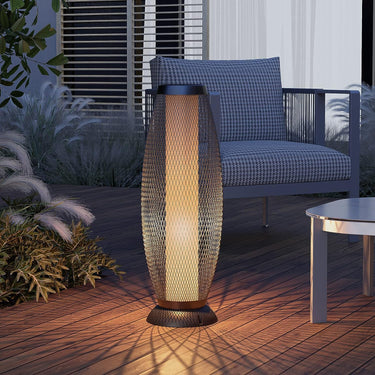 Lounge Yard Shadow Solar Powered 28"H Floor Lamp, Metal Wire Shade, LED Modern Outdoor Flickering Lantern
