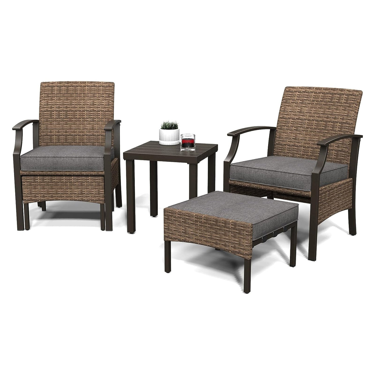 LOUNGE YARD Outdoor Furniture Sets Weather Resistant Wicker Outdoor Patio Chairs with Ottomans and Coffee Tables for Balcony Backyard Garden Poolside — product view 7