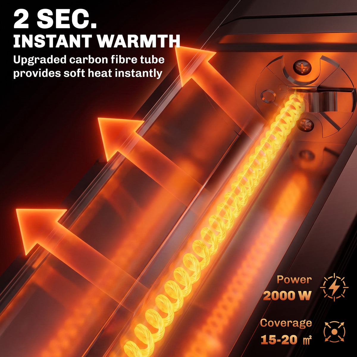 2000W Infrared Wall-Mount Heater with APP, Touch & Remote, IP65, 9 Levels, Black — product view 6