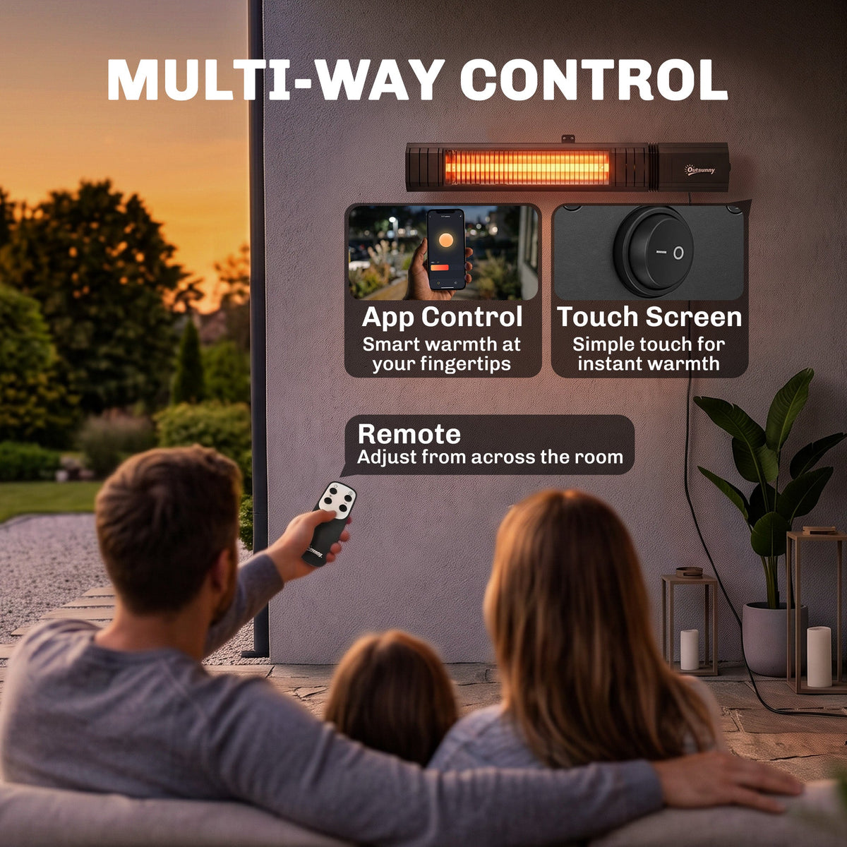2000W Infrared Wall-Mount Heater with APP, Touch & Remote, IP65, 9 Levels, Black — product view 7