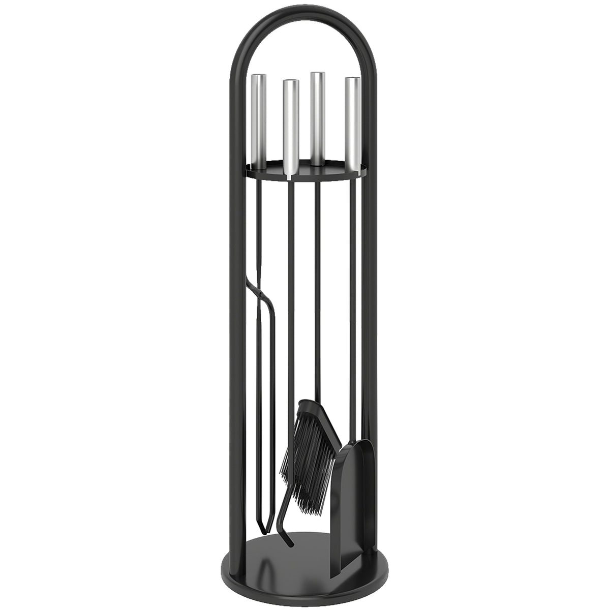 5-Piece Fireplace Tool Set with Brush, Shovel, Poker, Tongs & Stand, Silver Metal — product view 1