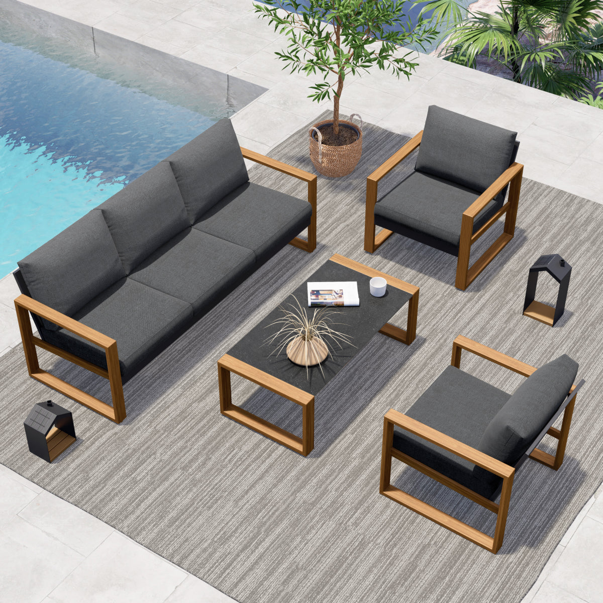 LOUNGE YARD 5-Seat Conversation Sofa Set, All Aluminum Outdoor Furniture with Removable Cushions and Coffee Table — product view 6