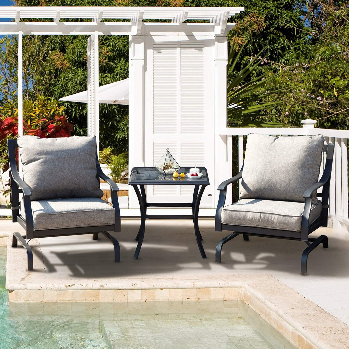 LOUNGE YARD 3 Piece Metal Bistro Rocking Chairs, Indoor Outdoor Chat Set — product view 3