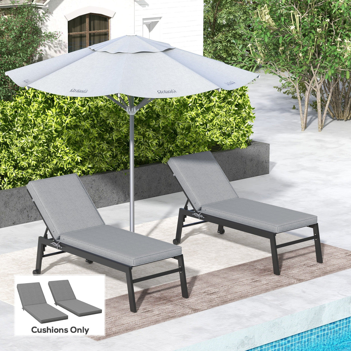 2-Piece Chaise Lounge Cushions, 72" x 21" x 3", Gray — product view 4