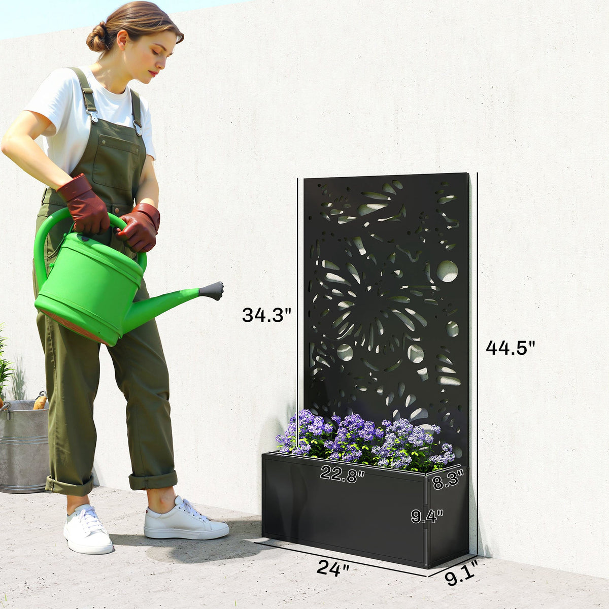 Metal Raised Garden Bed with Trellis Privacy Panel, Butterfly Cut-Out — product view 5