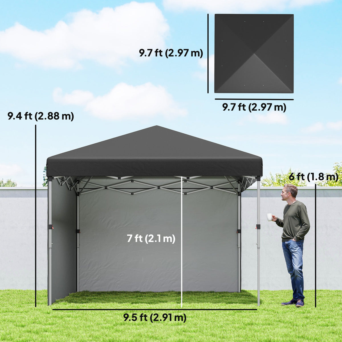 10' x 10' Pop Up Canopy Tent with Sidewalls and Roller Bag, Black — product view 5
