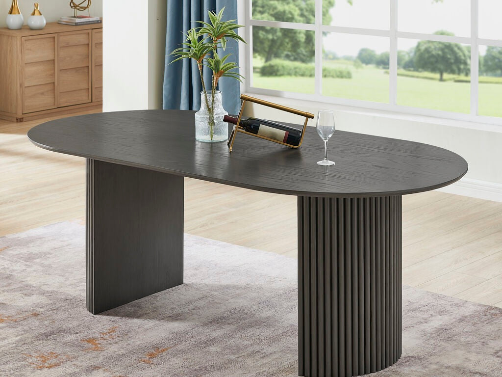 Valencia 7-Piece Grey Wood 80" Oval Top Modern Dining Table Set – 30068-3-7PC — product view 2