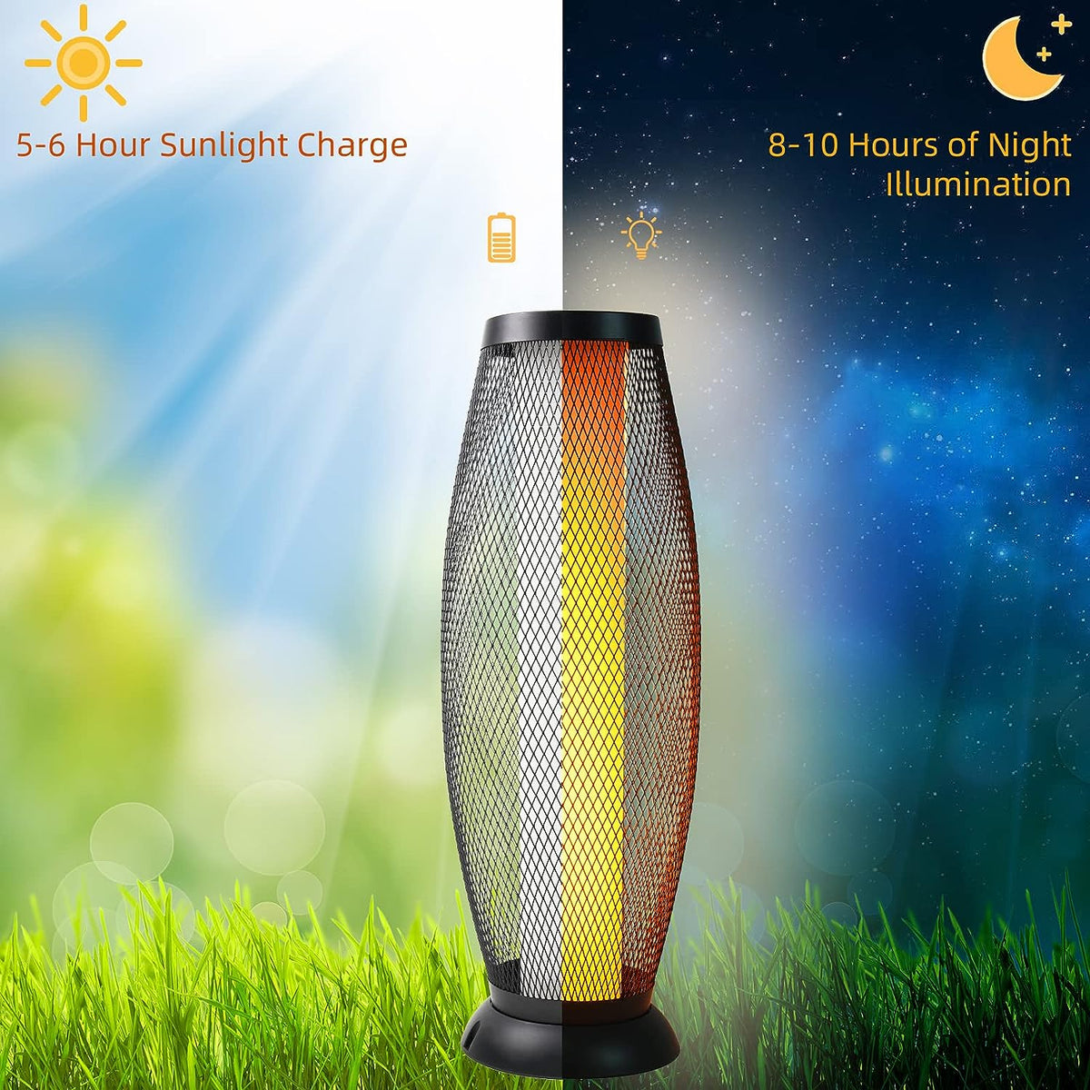 LOUNGE YARD Shadow Solar Powered 28"H Floor Lamp, Metal Wire Shade, LED Modern Outdoor Flickering Lantern — product view 7