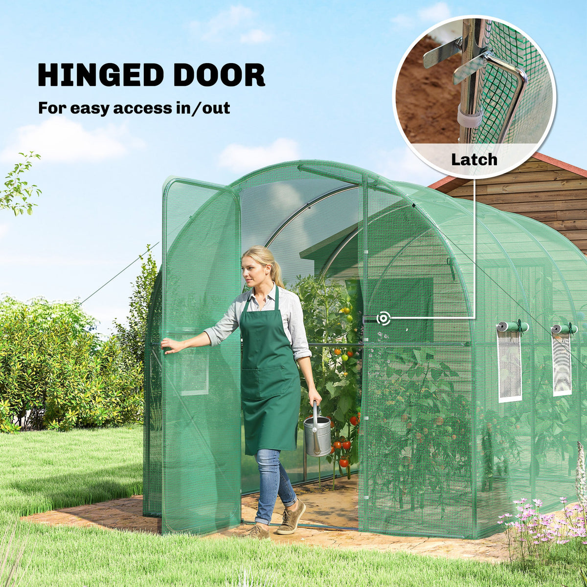 7' x 10' Walk-in Polytunnel Greenhouse with Hinged Door & 6 Mesh Windows — product view 7