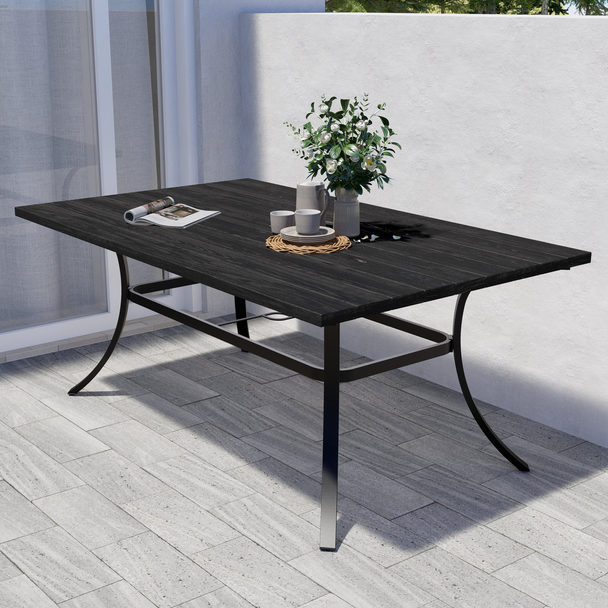 LOUNGE YARD Outdoor 42'' Metal Dining Table Round with 1.5“ Umbrella Hole, Rust-Free Steel Picnic Table — product view 3