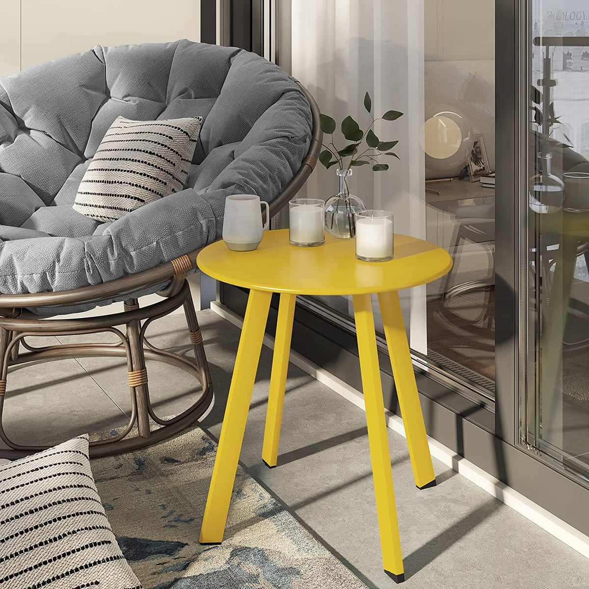 LOUNGE YARD Steel Patio Side Table, Weather Resistant Outdoor Round End Table — product view 2