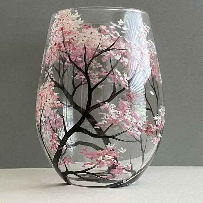 Four Seasons Tree Wine Glasses - Hand Painted Art — product view 2