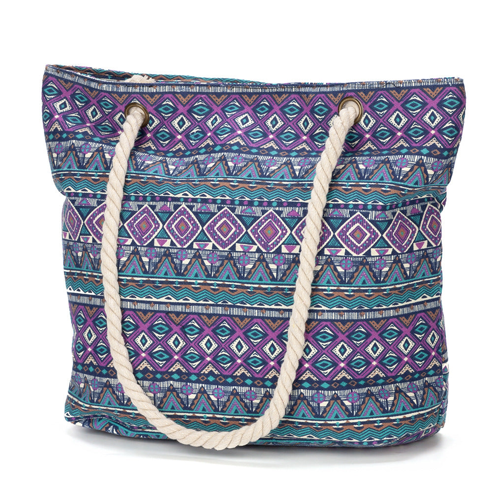 Beach bag with floral motifs and sturdy rope handles LoungeYard — product view 6