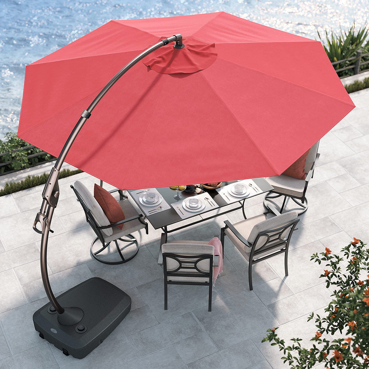 LOUNGE YARD 11FT Cantilever Patio Umbrella with Base | Large Round Outdoor Shade for Garden, Deck & Pool — product view 3