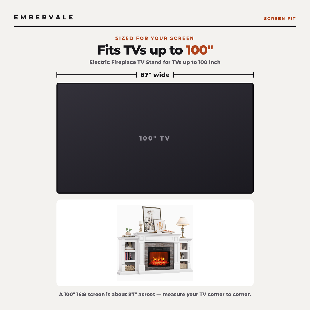 Electric Fireplace TV Stand for TVs up to 100 Inch, Farmhouse Media Console Entertainment Center, Adjustable LED Flame for Living Rooms — product view 4