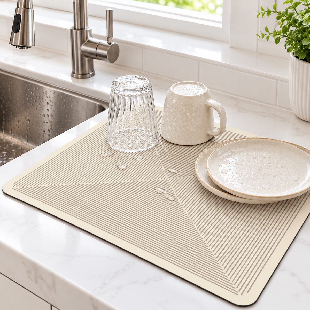 Non-Slip Silicone Dish Drying Mat with Grooved Geometric Drainage LoungeYard — product view 1