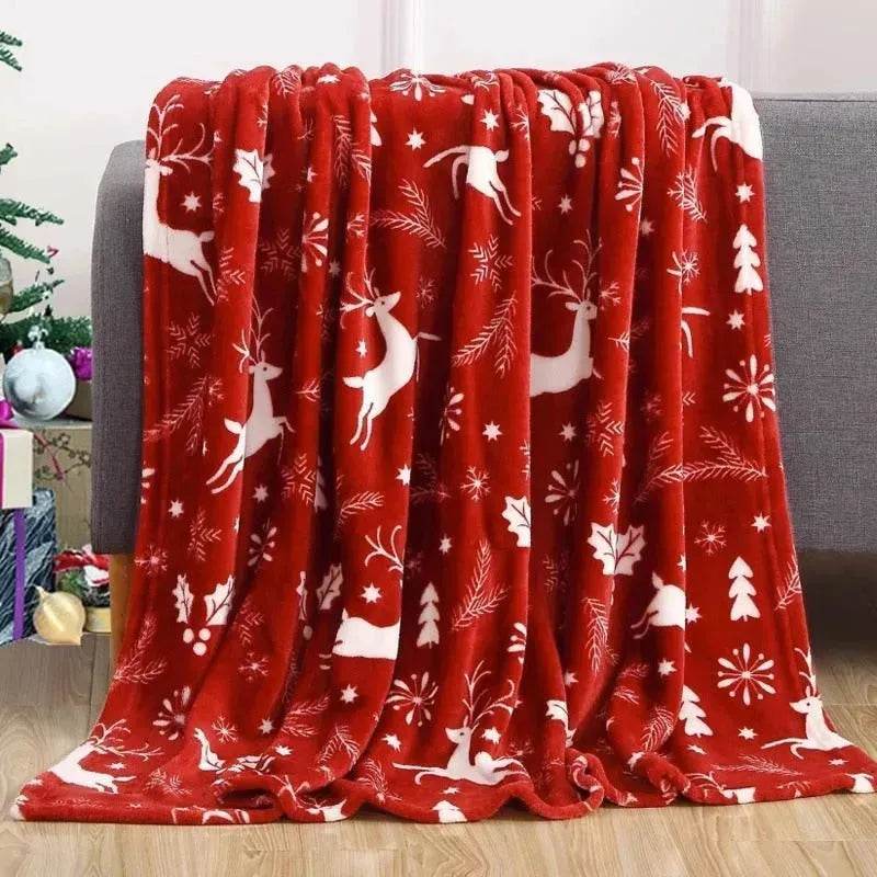 LoungeYard | Christmas Elk Snowman Santa Claus Print Blanket Winter Double-sided Flannel Blanket For Sofa Sleeping Shawl — product view 1