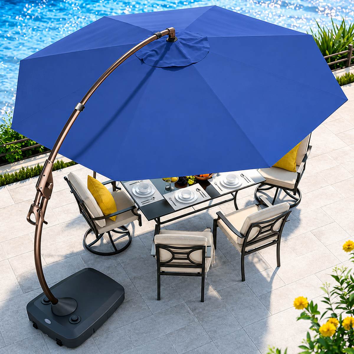LOUNGE YARD 11 FT 12 FT Cantilever Patio Umbrella with Base, Round Large Offset Umbrellas for Garden Deck Pool — product view 1
