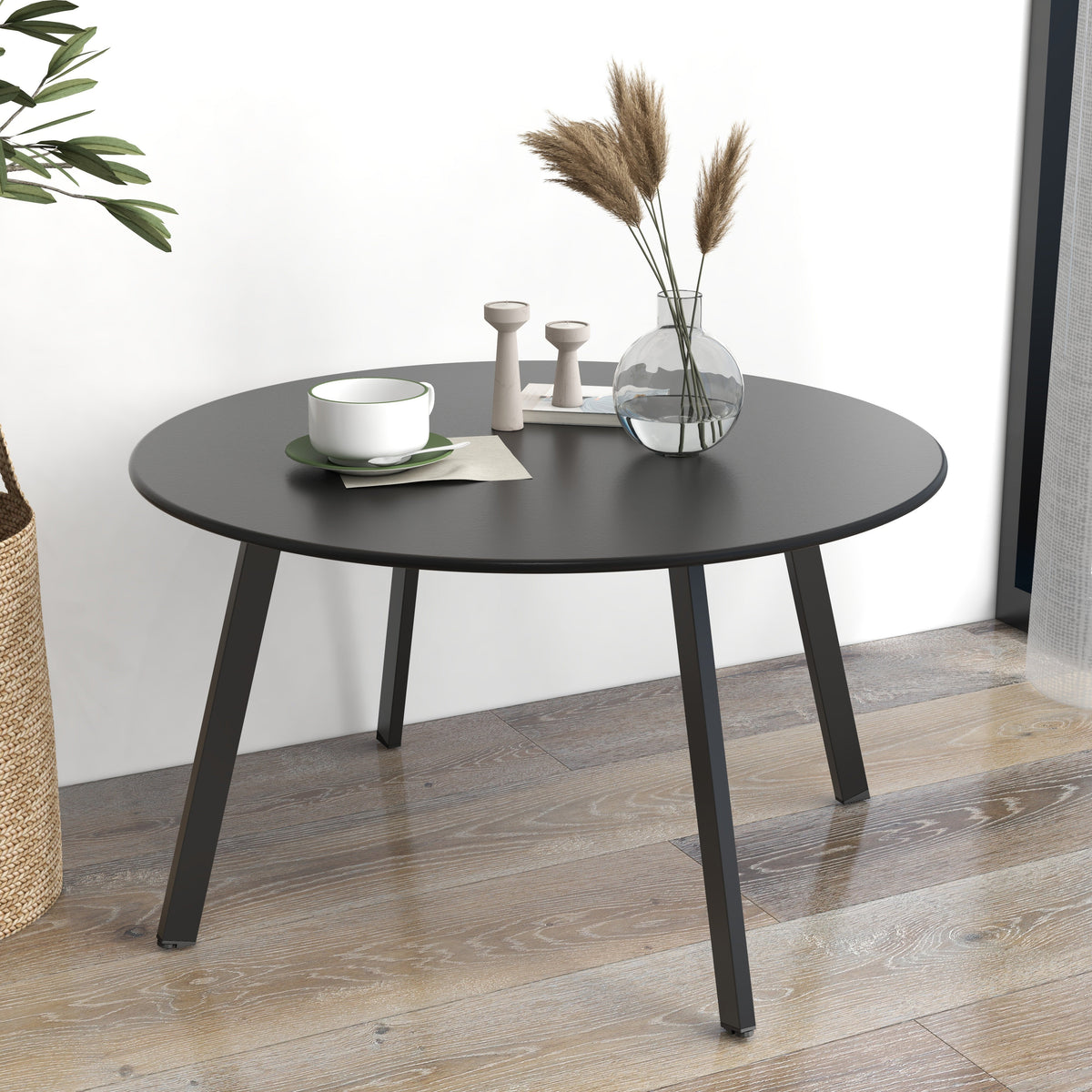 LOUNGE YARD Round Steel Patio Coffee Table, Weather Resistant Outdoor Large Side Table — product view 2