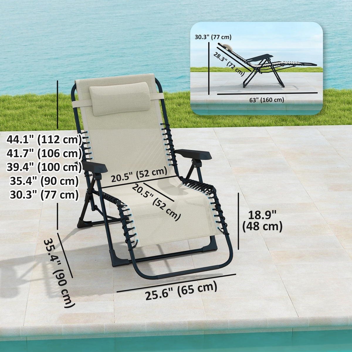 Zero Gravity Chair with 5-Position Backrest and Headrest, Beige — product view 5