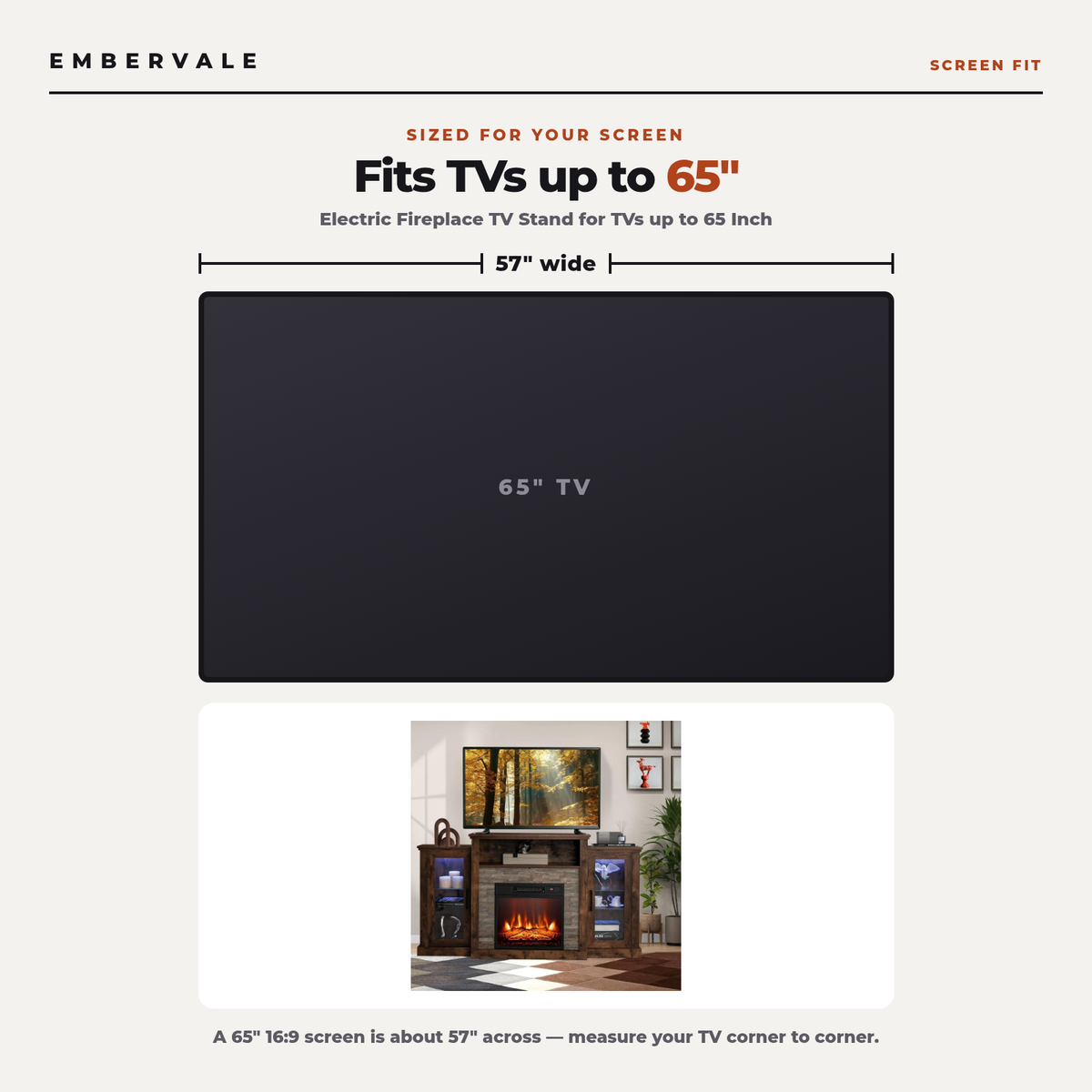 Electric Fireplace TV Stand for TVs up to 65 Inch, Modern Media Console Entertainment Center, Storage Cabinets, Adjustable LED Flame for Living Rooms — product view 4
