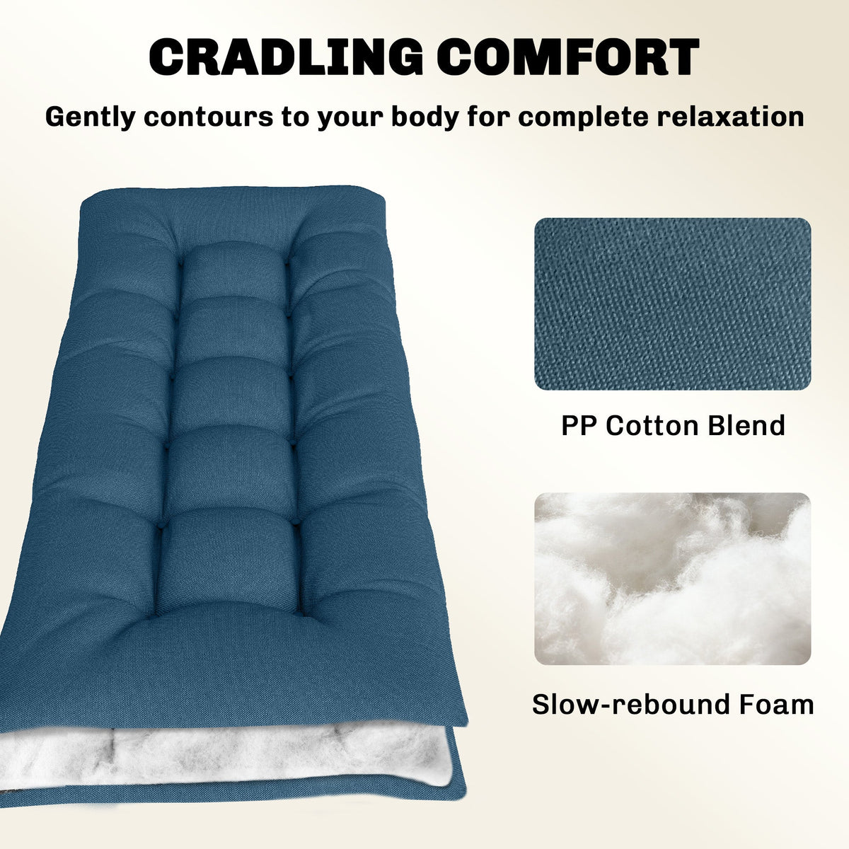 Memory Foam Sun Lounger Cushion with Ties, 190 x 60 cm, Blue — product view 7