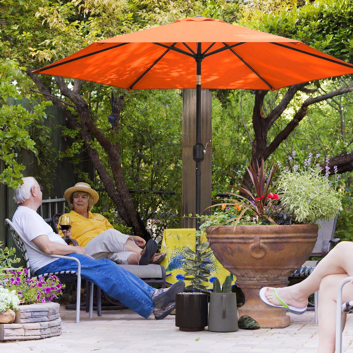 2.6 m Garden Parasol with Tilt, Crank, Vent & Aluminium Pole, Orange — product view 3