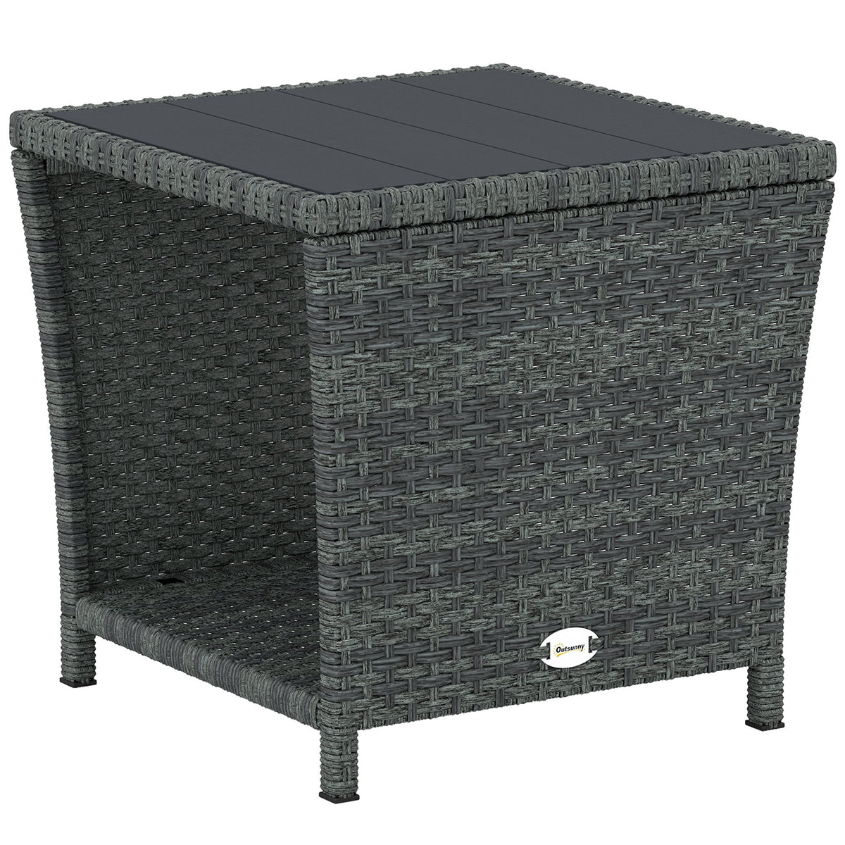2-Tier PE Rattan Side Table with Storage Shelf, Grey — product view 1