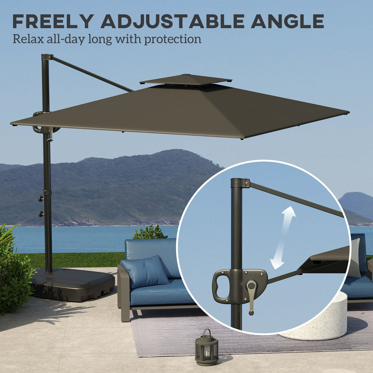 8' x 9' Square Cantilever Patio Umbrella with Fillable Base, Dark Grey — product view 6