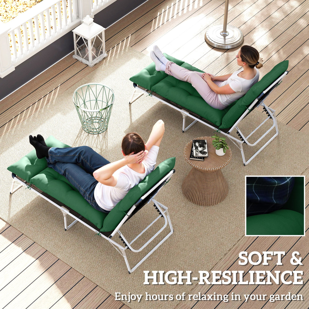 190 x 56 x 10cm Sun Lounger Cushions Set of 2, 220gsm UPF20+ Fabric with 6 Ties, Green — product view 7