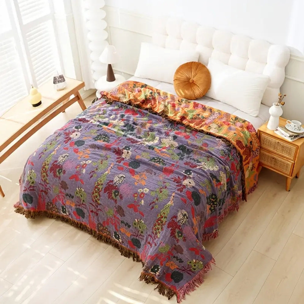 LoungeYard | Botanic Floral Cotton Tassel Blanket — product view 6