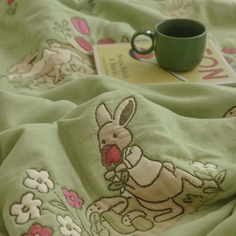 LoungeYard | Embroidered Bunny Floral Cotton Blanket — product view 7