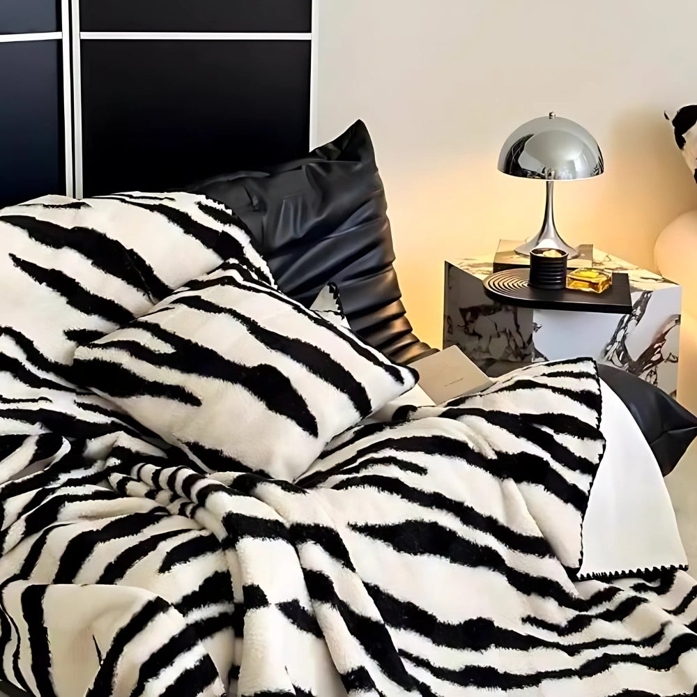 LoungeYard | Zebra Print Luxe Faux Fur Blanket — product view 1