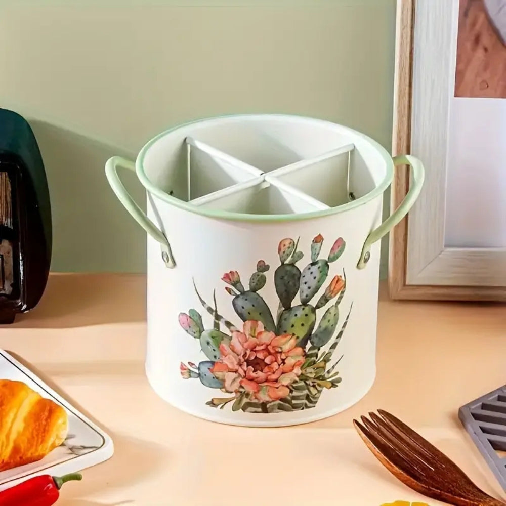 LoungeYard | Floral Utensil Storage Basket with Divider Lid — product view 5