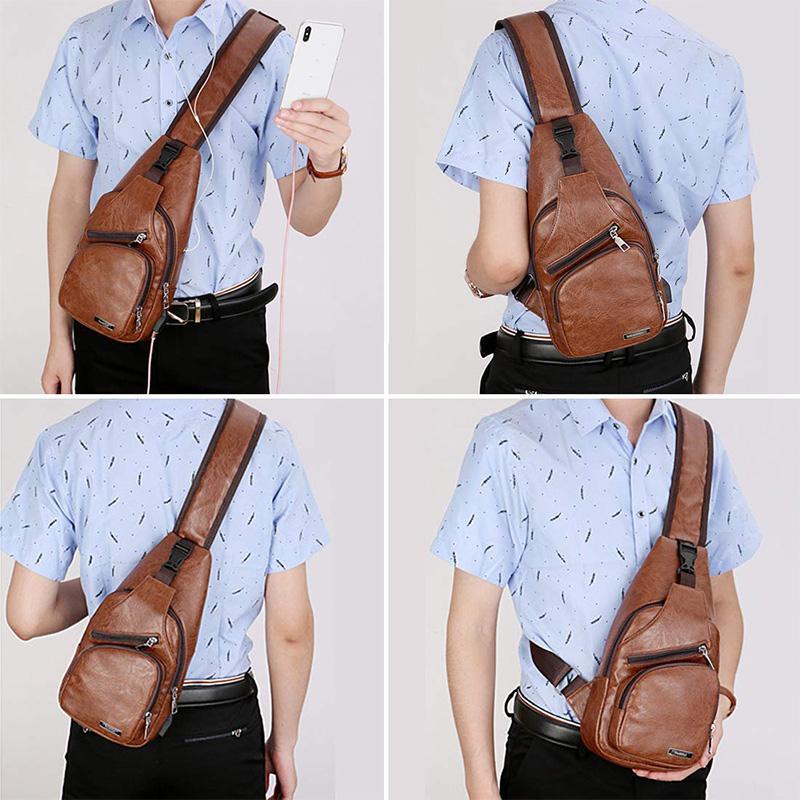 Shoulder bag crossbody bag for men with USB charging port | LoungeYard — product view 4