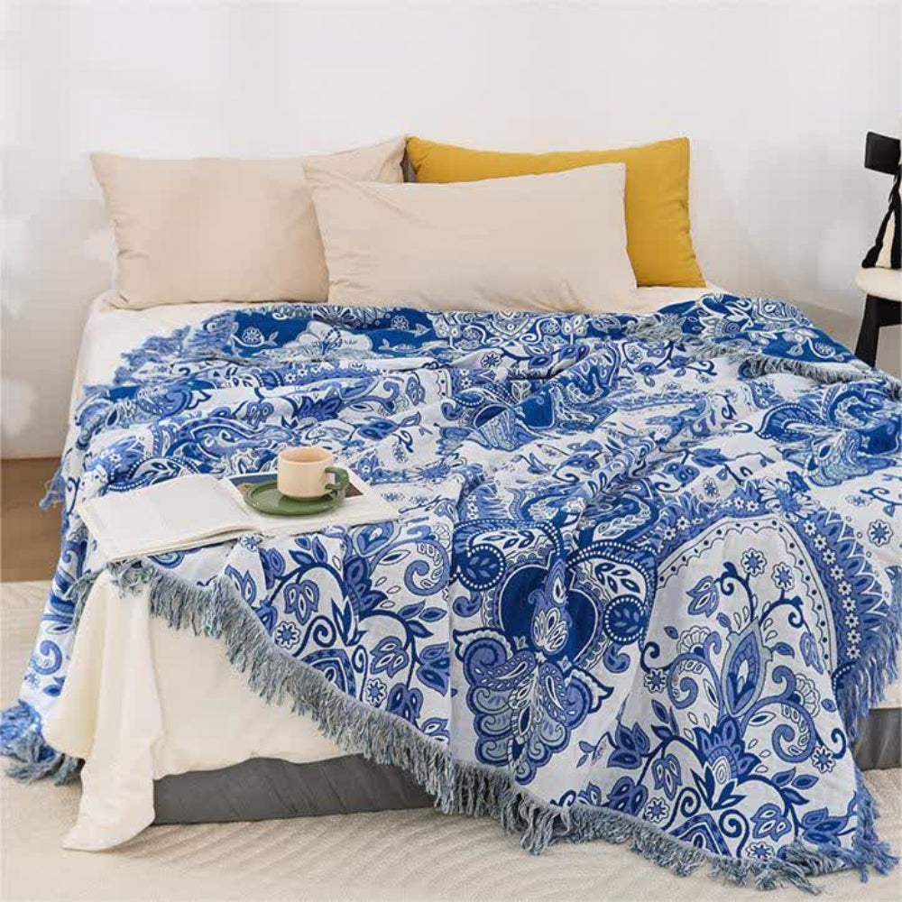LoungeYard | Paisley Dream Cotton Tassel Blanket — product view 2