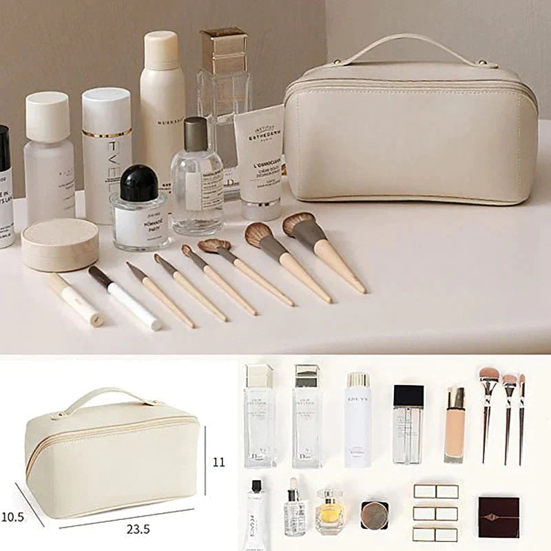 Large Travel Makeup Bag, Water-Resistant PU Leather — product view 4