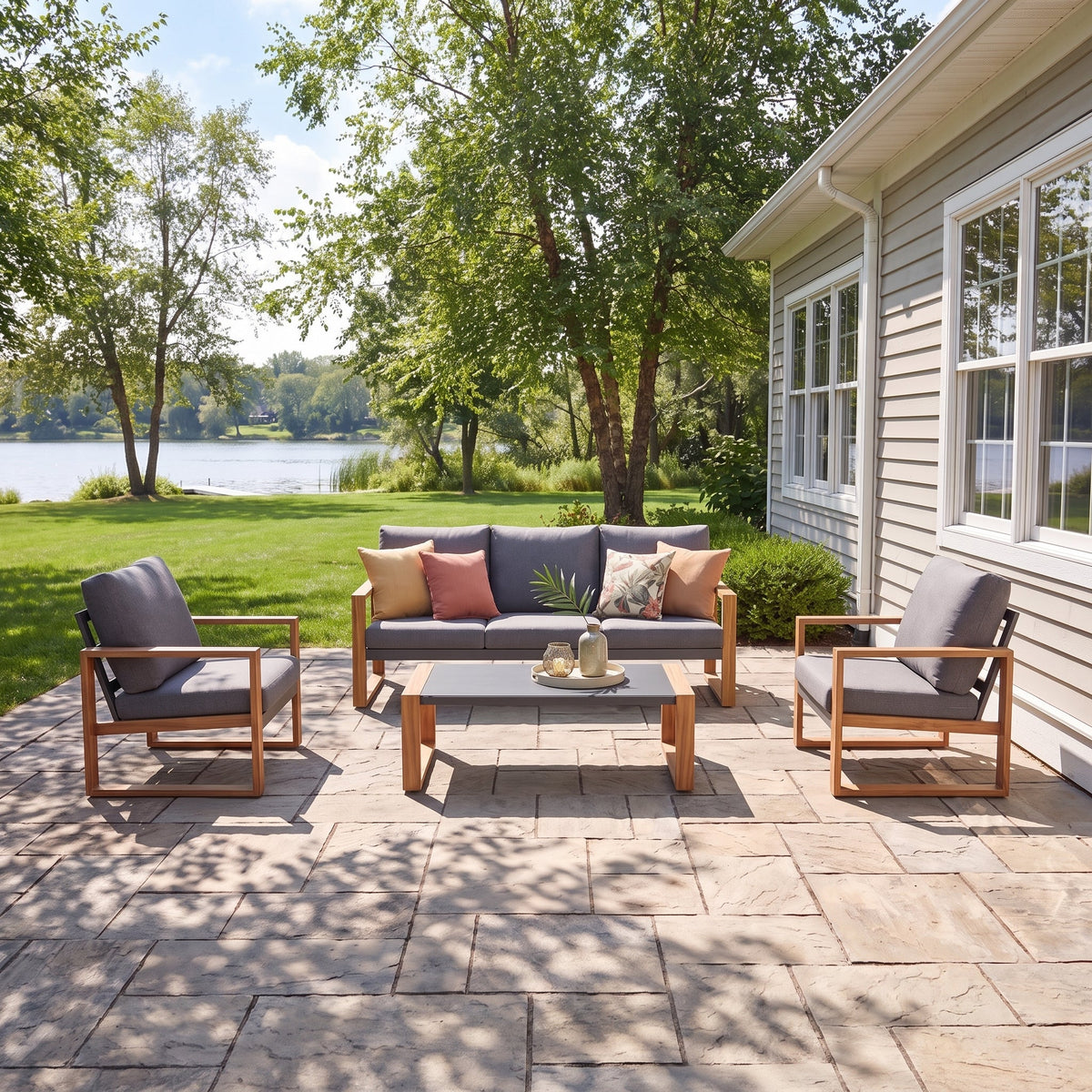 LOUNGE YARD 5-Seat Conversation Sofa Set, All Aluminum Outdoor Furniture with Removable Cushions and Coffee Table — product view 1