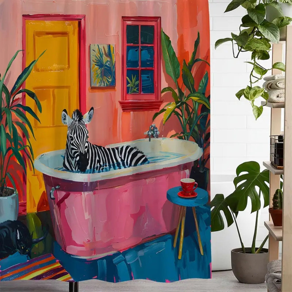 LoungeYard | Playful Pink Zebra Curtain — product view 3