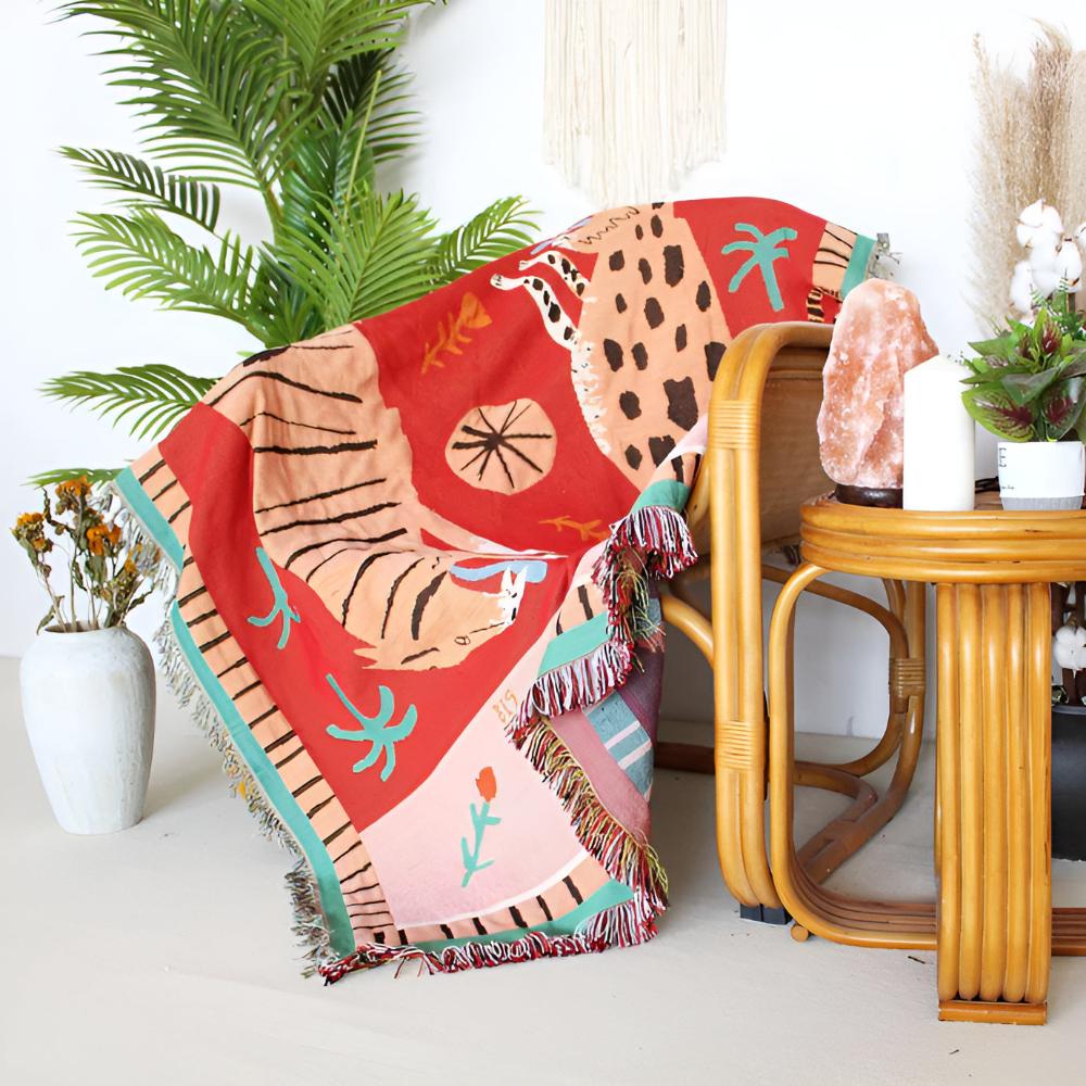 LoungeYard | Leopard Woven Tassel Blanket — product view 5