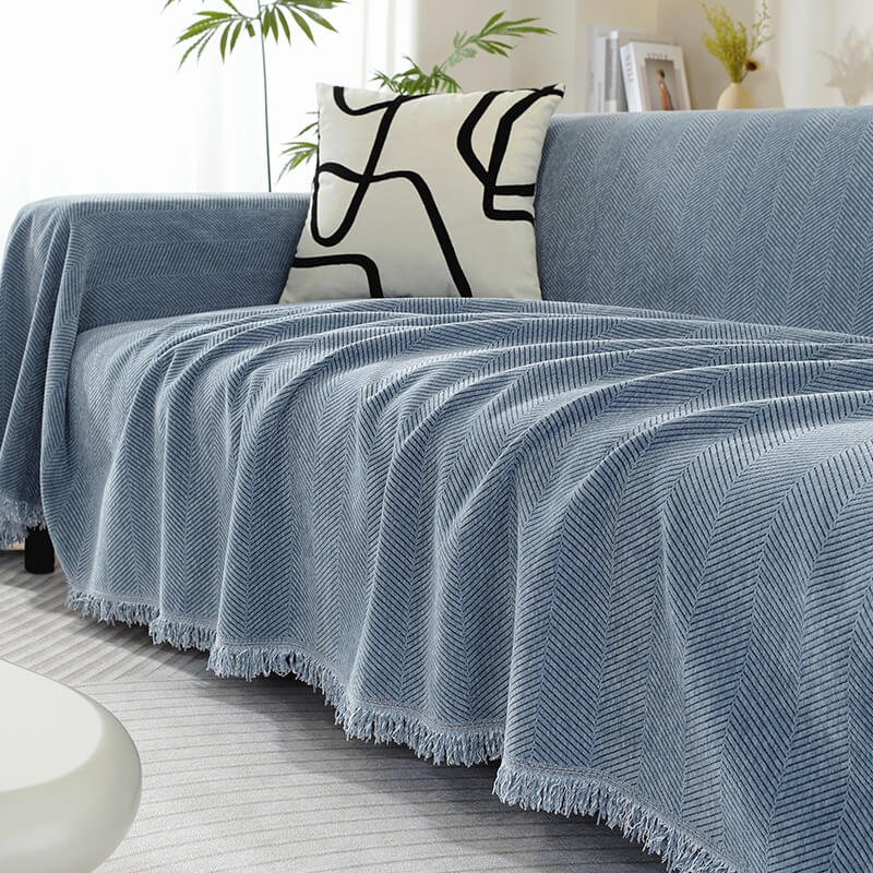 LoungeYard | Chenille Blanket Herringbone Tassel Couch Cover — product view 3