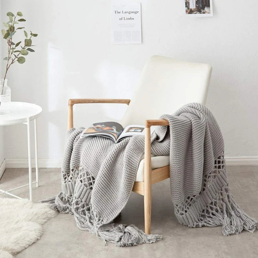 LoungeYard | Snug Knit Woven Tassel Blanket — product view 6
