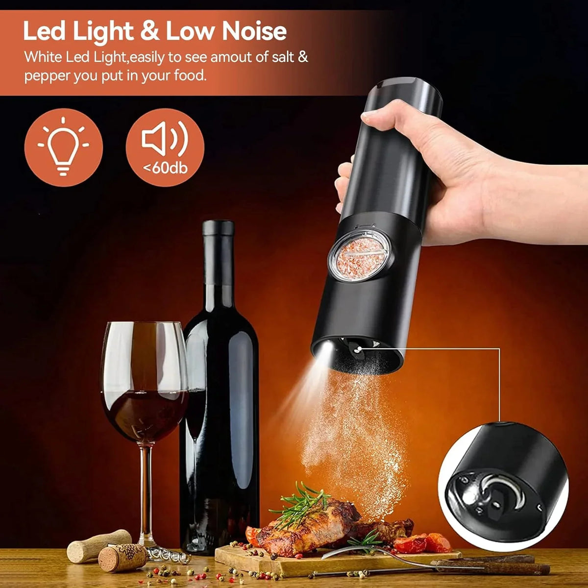 LoungeYard | Noble Electric Salt and Pepper Mill with Battery — product view 4