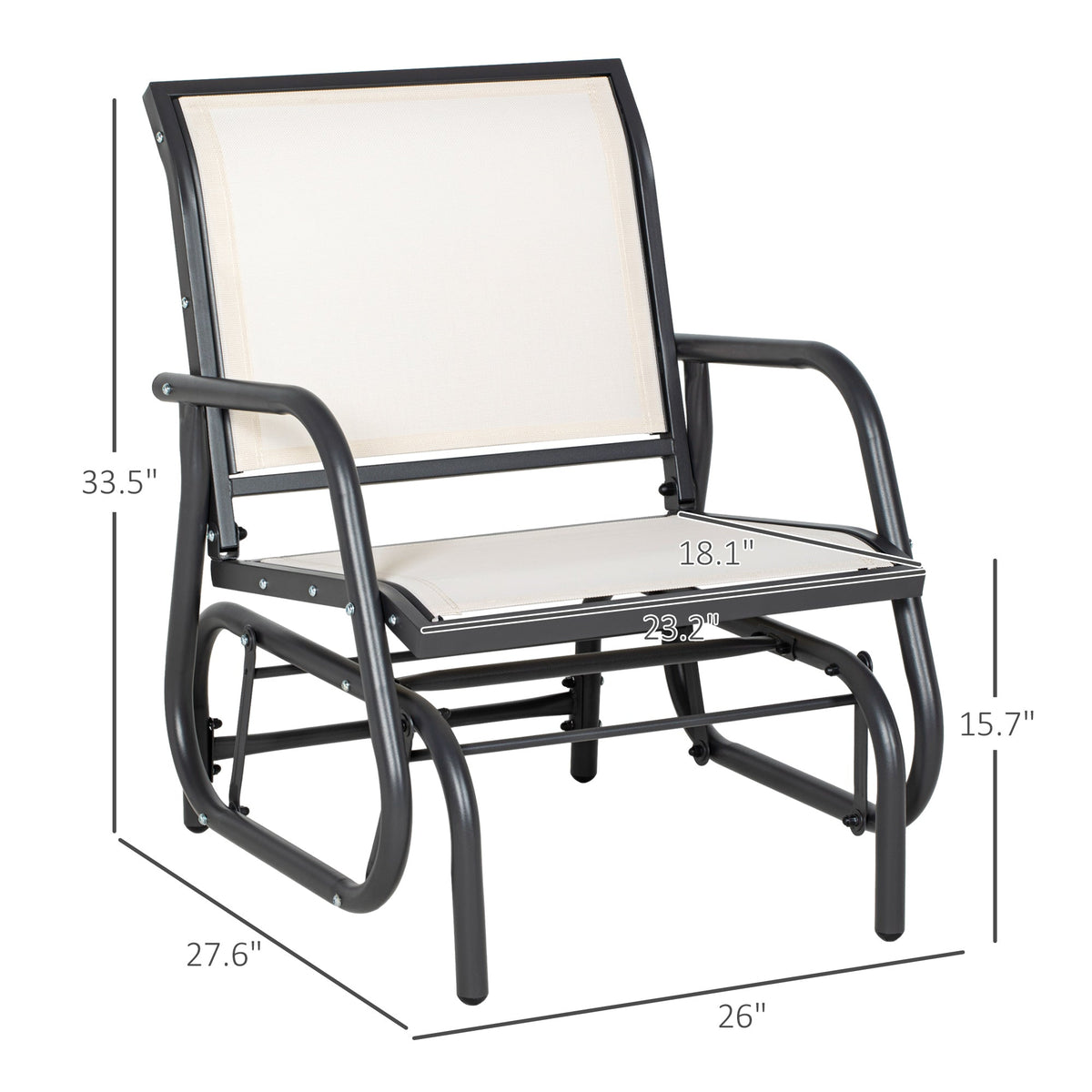 Porch Glider Chair with Mesh Fabric, Curved Armrests and Steel Frame, Cream White — product view 5