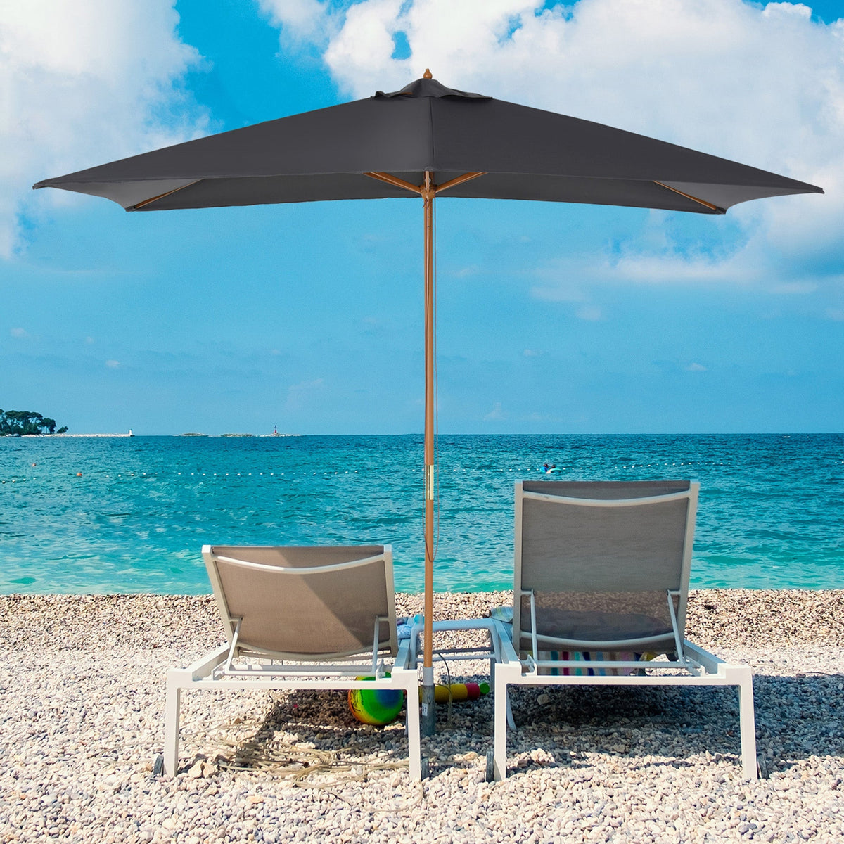 7' x 10' Wooden Patio Umbrella with Top Vent, Dark Grey — product view 4