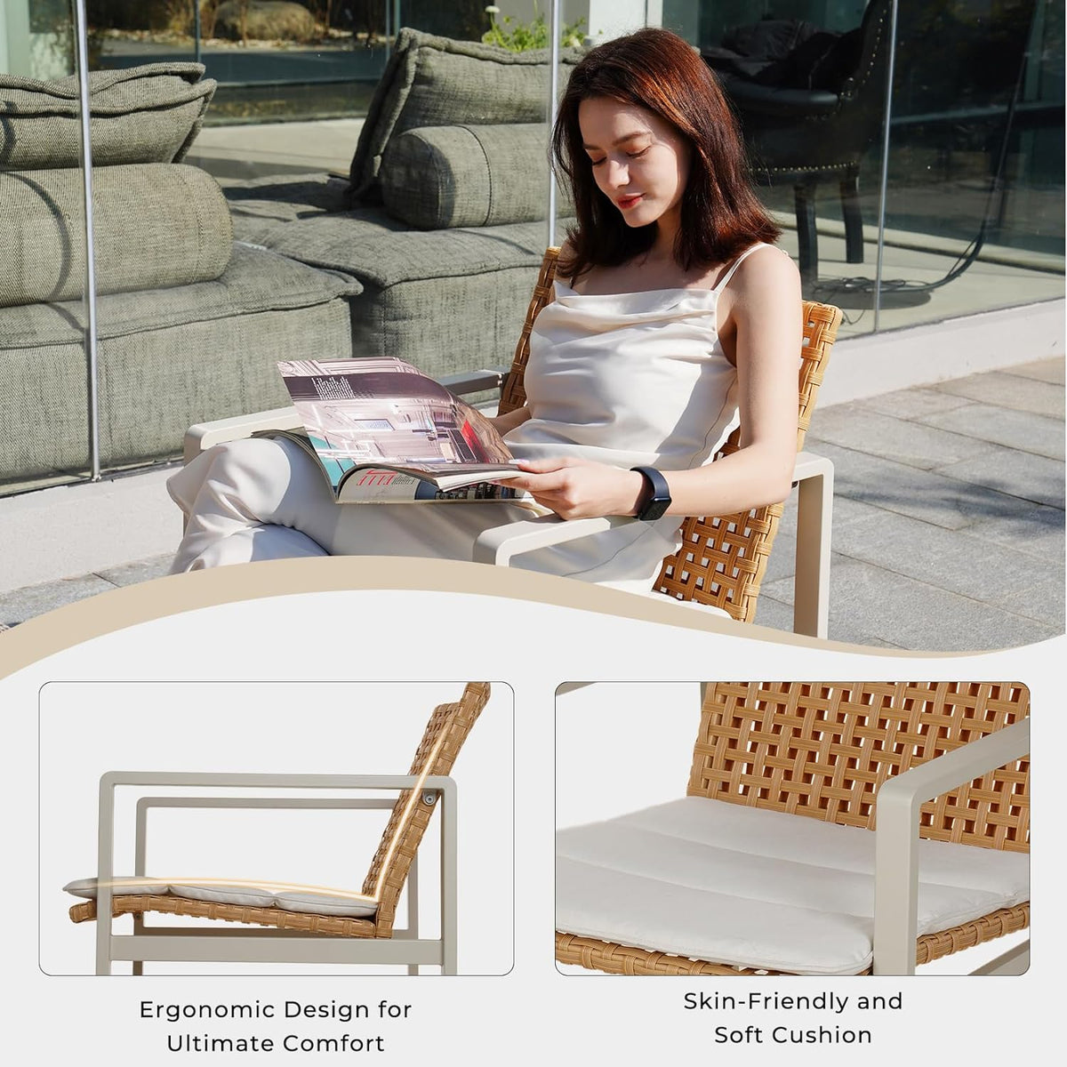 LOUNGE YARD 4-Seat Conversation Sofa Set, Spring Wicker Outdoor Patio Furniture with Coffee Table — product view 3