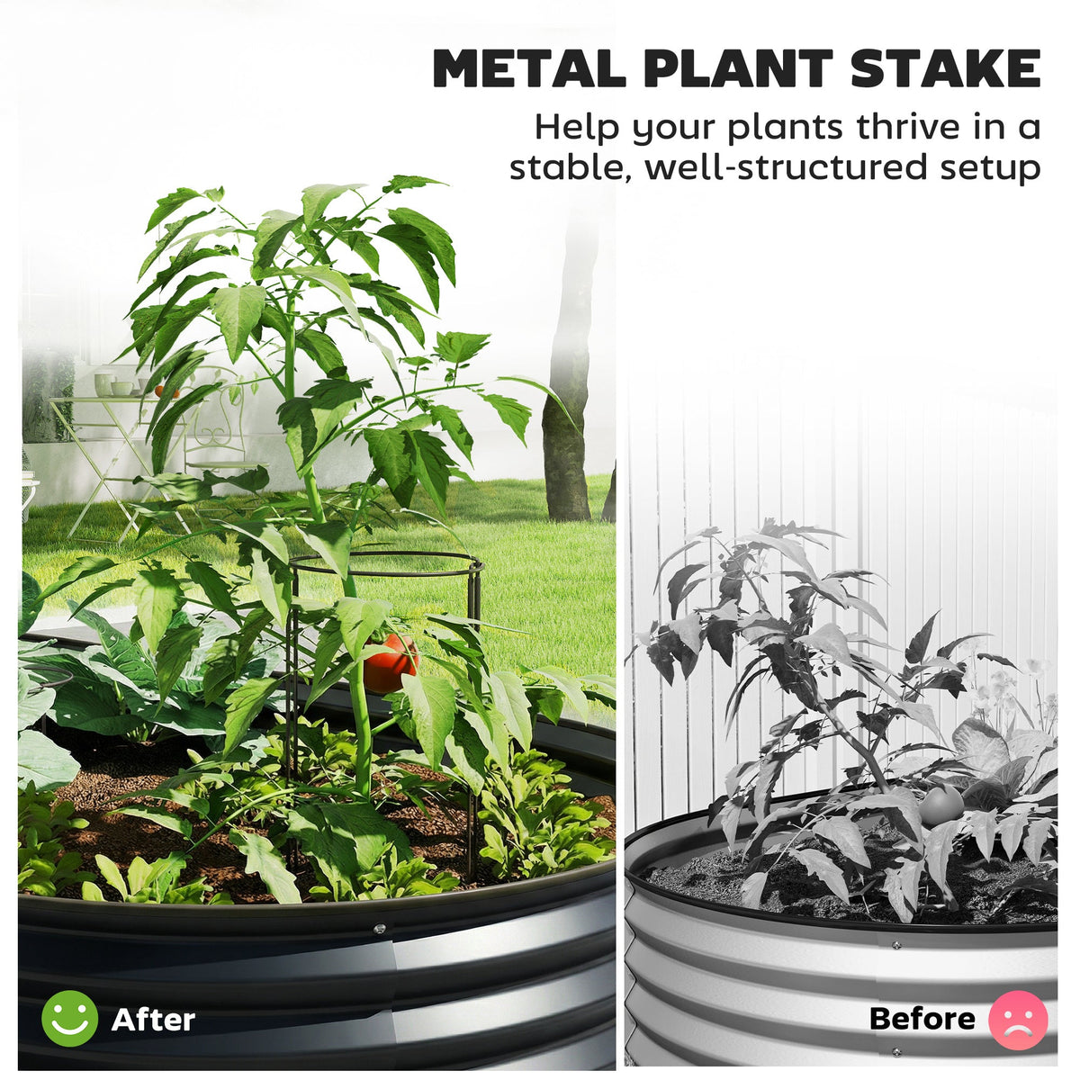 Set of 2 Galvanised Raised Beds with Stakes, 150 x 60 x 30 cm, Dark Grey — product view 7
