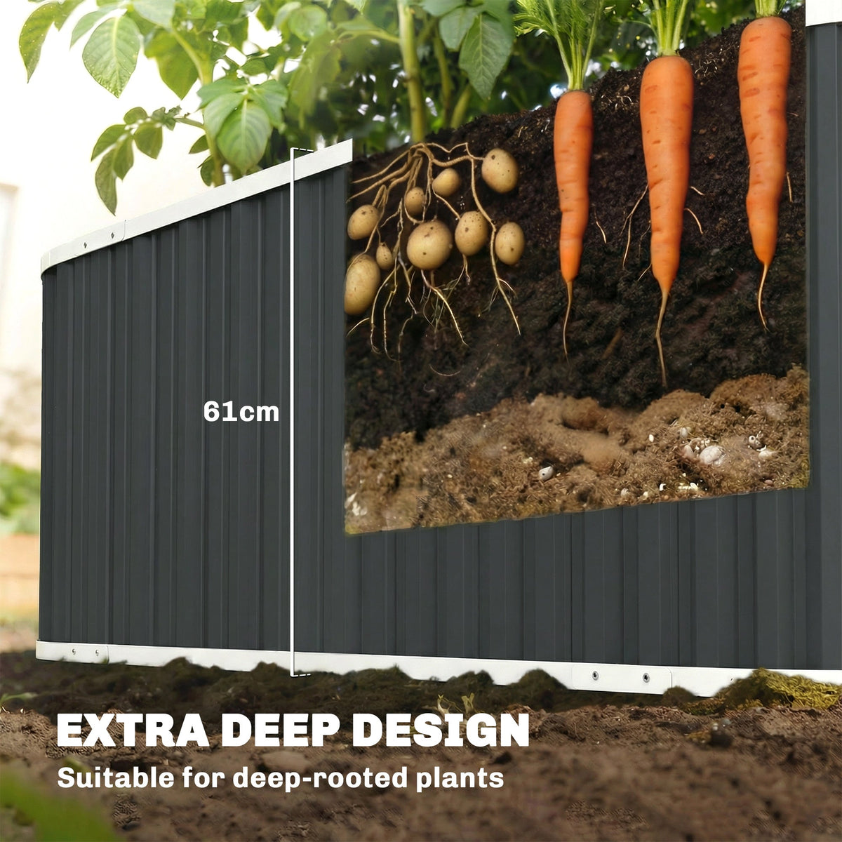 5' x 2' x 2' Galvanized Raised Garden Bed with Gloves, Dark Grey — product view 6