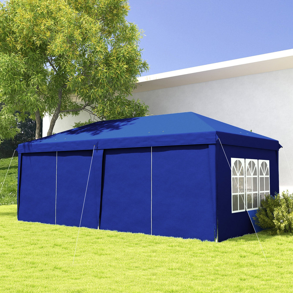 3 x 6 m Garden Pop Up Gazebo with Sidewalls, Windows, Carry Bag, Blue — product view 4